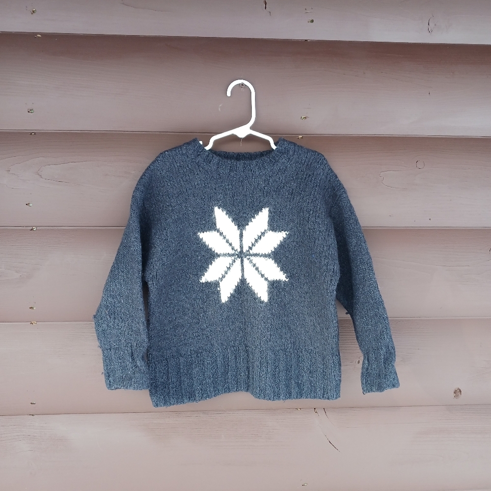 Vintage‎ Gap Wool Blend Kids Snowflake Sweater Size Small Navy Pullover